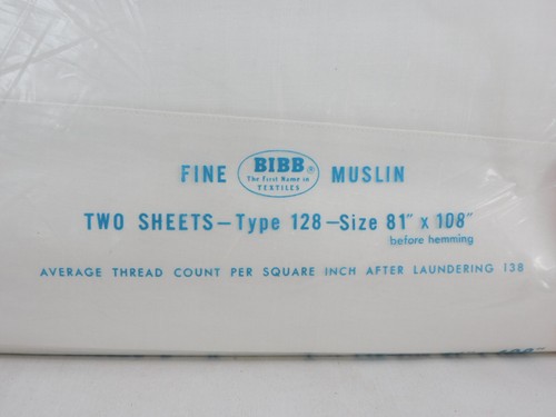 Vtg Full Sheet Set Fine Muslin 2 White Bibb Kennesaw 81" x 108" Sealed Package - Picture 5 of 6