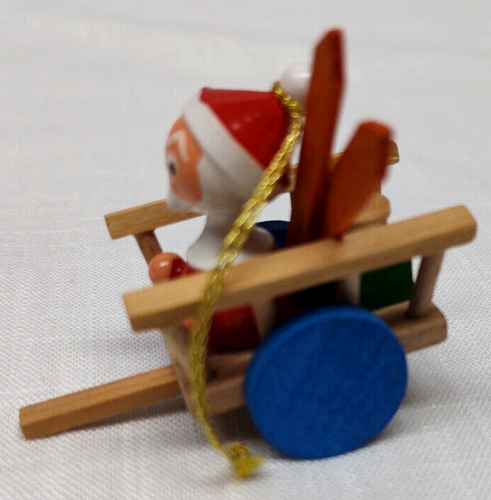 3 divertenti vintage? Ornamenti in legno - Carro di Babbo Natale con sci, Babbo Natale in bicicletta, carro angelo - Foto 5 di 19