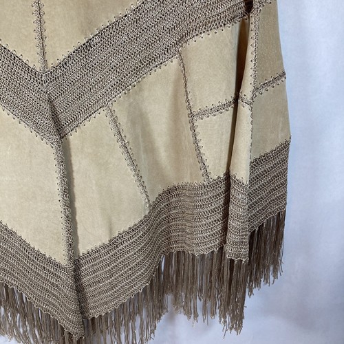 IDI By Mathew Leather Suede Crochet Poncho Womens S Boho Style 2000 B10 - Picture 9 of 12