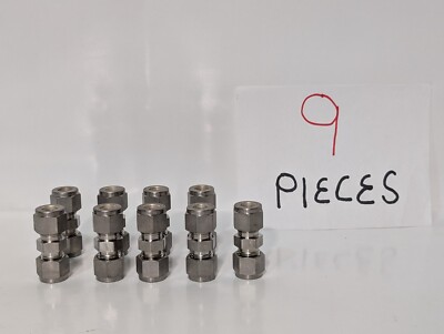 Lot of 9 Swagelok 316 3GU Pipe Fittings, Compression Coupling / Union, Stainless