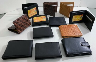 LOT OF 12 MEN WALLET QUALITY LEATHER BI-FOLD /TRI-FOLD WALLETS MIXED COLORS NEW