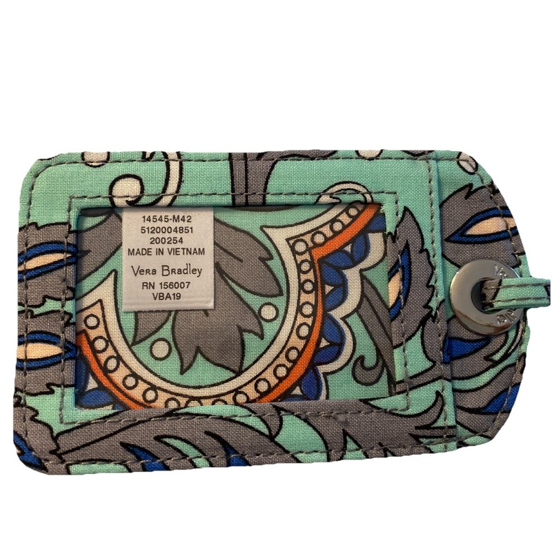 Vera Bradley Luggage Tag Teal Paisley FAN FLOWERS RN156007 VBA 19 New