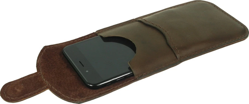 VERTICAL GENUINE LEATHER WAIST POUCH HAND SEWN OF COWHIDE CASE COVER FOR PHONES - Image 4 of 4