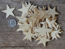 100 qty Small 1-3/4 inch Star Wood 1.75 Crafts Flag Making Wooden Decor DIY