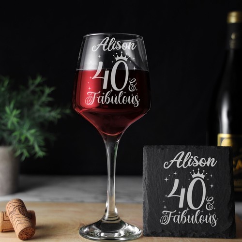 40 y Fabulosa Copa de Vino Grabada 40 Cumpleaños Regalo - Copa 40 Personalizada - Imagen 23 de 24