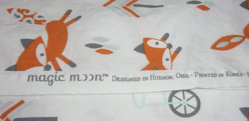 42" x 1 yard cotton fabric Magic Moon baby fox & trees rust gray mint on white - 第 2/4 張圖片