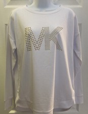 MICHAEL KORS AUTHENTIC BOLD GOLD MK LOGO WHITE SWEATSHIRT NEW STYLE SZ MED