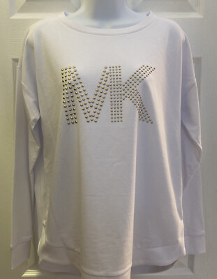 MICHAEL KORS AUTHENTIC! BOLD GOLD MK LOGO WHITE SWEATSHIRT NEW STYLE! SZ MED
