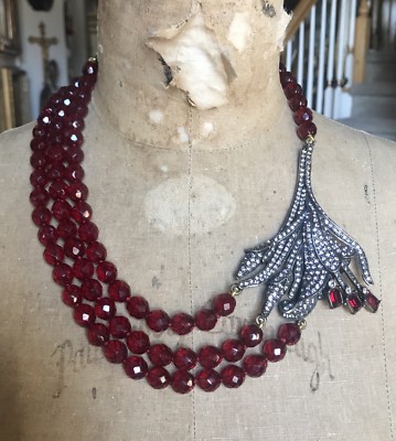 Heidi Daus Halskette rot Perlen asymmetrisch SEITENBLUME 3 Strang