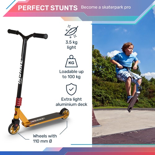 Stunt Scooter Kinder Erwachsene 2 Rad Kick Roller Tretroller Stuntroller gelb - Bild 2 von 11