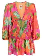 NEW, Farm Rio Sweet Forest Smocked Long Sleeve Mini Dress Size S #MD976