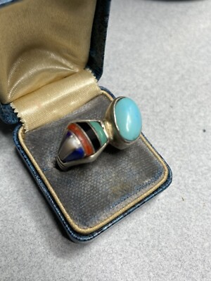 david lister DKL Navajo Sleeping Beauty Turquoise, Onyx, Coral, Mop Museum Ring