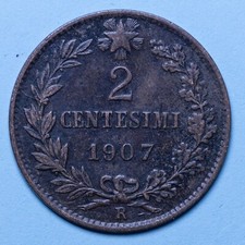 VITTORIO EMANUELE III 2 CENTESIMI 1907 VALORE BB MOLTO RARO RAME COPPER COIN