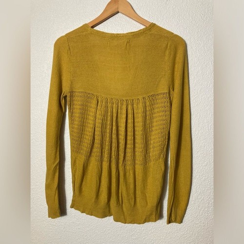 Anthropology Sparrow yellow cardigan sweater Small linen cotton blend - Picture 6 of 8