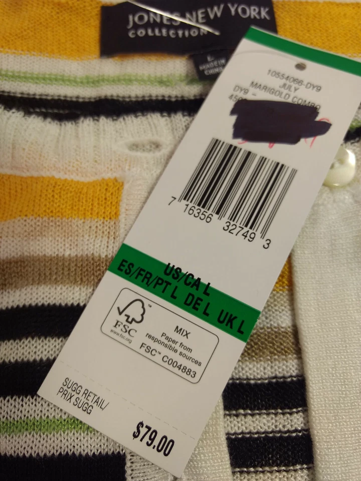 Conjunto de camiseta sin mangas y suéter a rayas Jones New York para mujer blanco amarillo negro talla L Foto 4 de 4