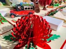 Origami Pop Cards Australian Happy Christmas Native Waratah 3D Pop Greeting Card