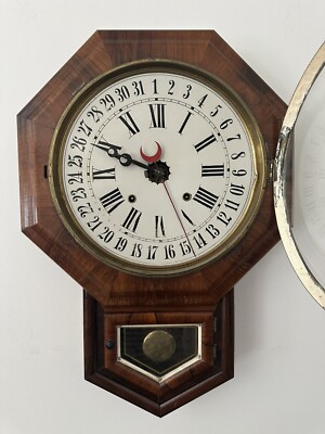 E.N. Welch No. 1 Drop Octagon 8-Day Rosewood Calendar Clock 1890