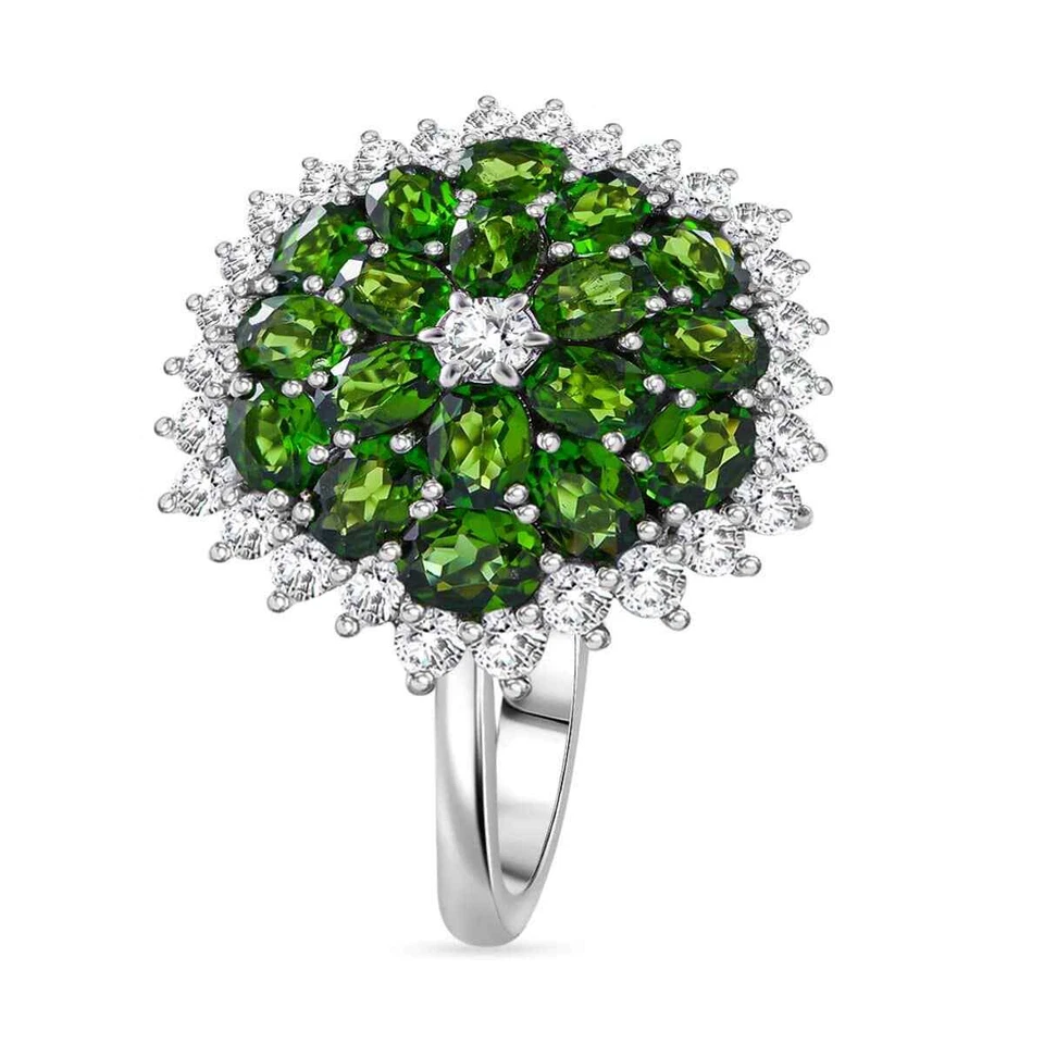 STUNNING!!  4.85ctw Chrome Diopside & Zircon Spray Ring Platinum Plated Size 6 Foto 3 de 4