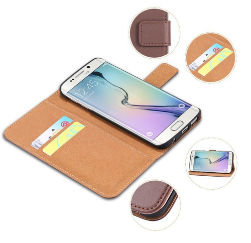 Genuine Leather Flip Wallet Case Card Cover For Samsung Galaxy S6 S7 S8 S9 Plus - Picture 2 of 26