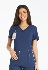 Cherokee Scrubs V-Neck Knit Panel Top CK605 NAV Navy Free Shipping