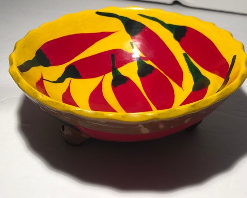 "Cuenco de salsa de cerámica mexicana pintado a mano chiles pintados de 5"" pulgadas de ancho" - Imagen 2 de 8