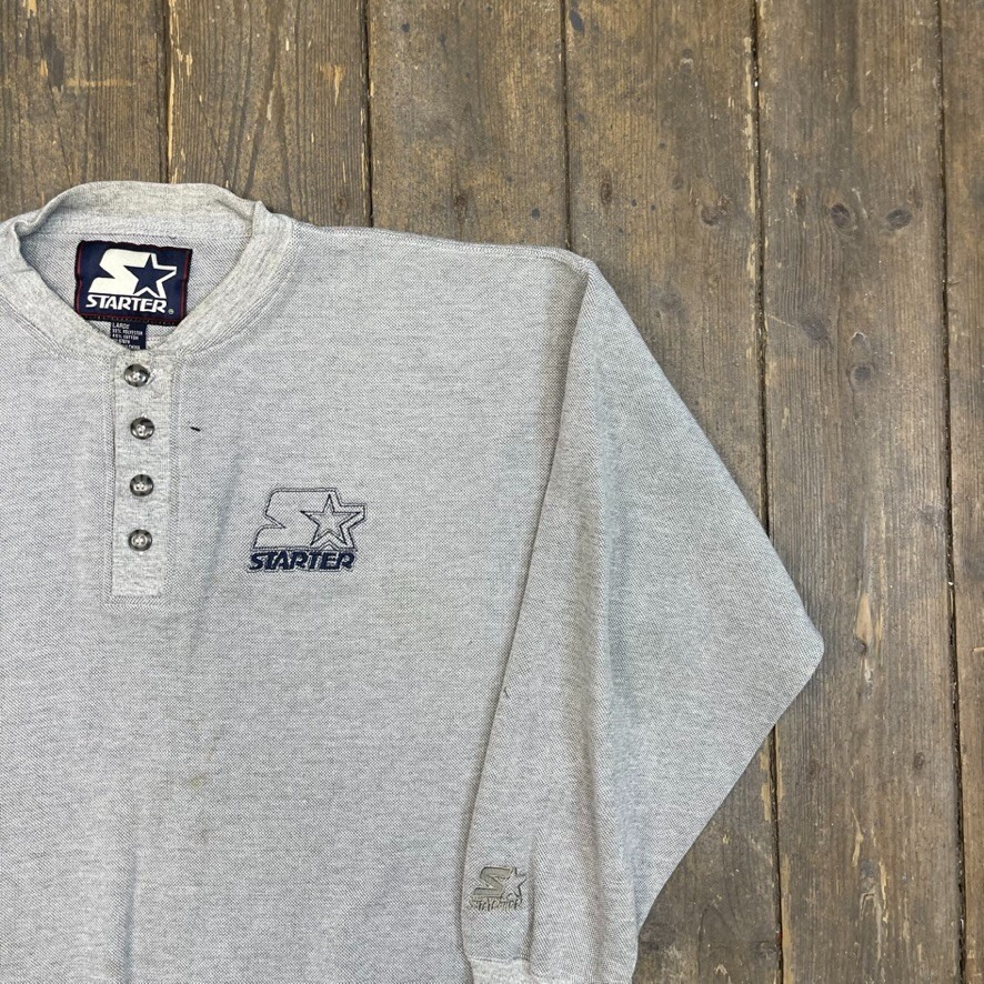 Starter Sweatshirt Mens Vintage 90s USA Heavyweight Henley Jumper, Grey, Large image 2