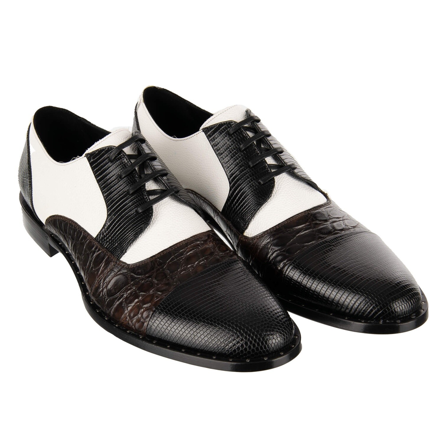 Dolce & Gabbana patchwork lizard caiman leather derby shoes Napoli brown 12105