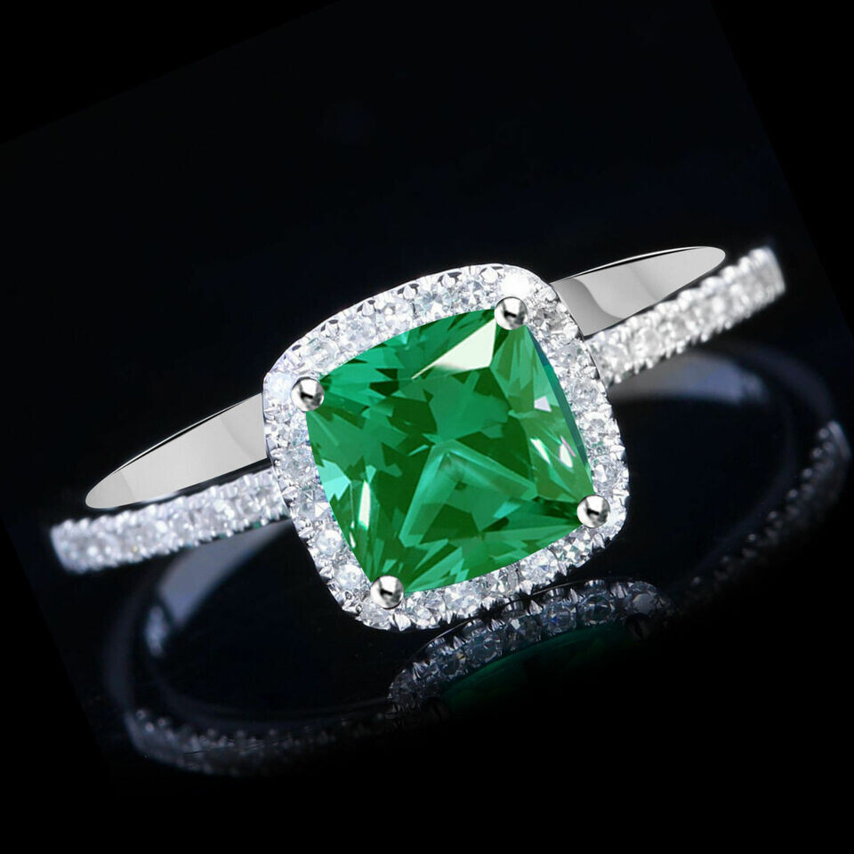 Halo Engagement Ring Cubic Zirconia & Natural Diamond 10K White Gold-image