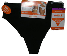 Thongs Panty Size 2XL 9 Smooth No Lines Moisture Wicking Black Warner's