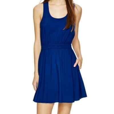 Talula Sleeveless Fit and Flare Dress XXS Blue Scoop Neck Rayon Mini Pocketed
