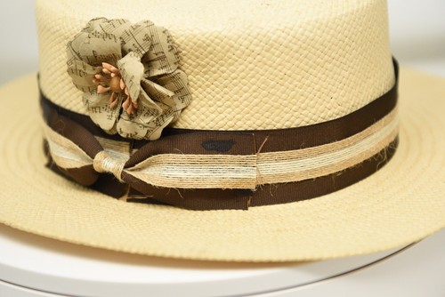 Bruno Capelo Straw Skimmer RARE! Boater Collection Hat Natural Sz Medium ~ 7 1/8 - Picture 3 of 19