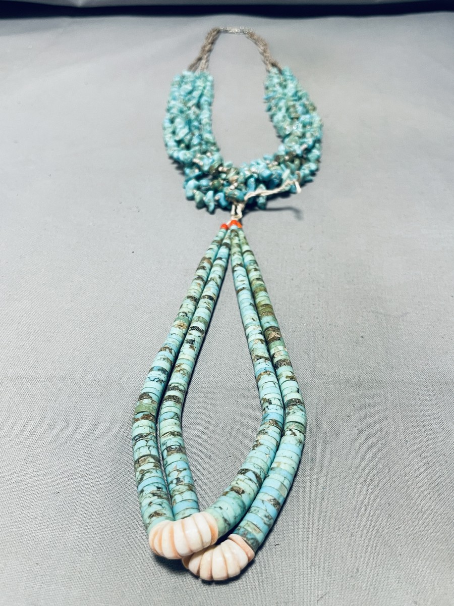 One Of The Best Vintage Santo Domingo Grene Turquoise Native American Jewelry Silver Necklace One Of The Best Vintage Santo Domingo Grene Turquoise Native American Jewelry Silver Necklace