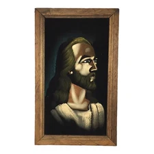 Black Velvet Jesus Painting Savior Lord God Mid Century Messiah Portrait King