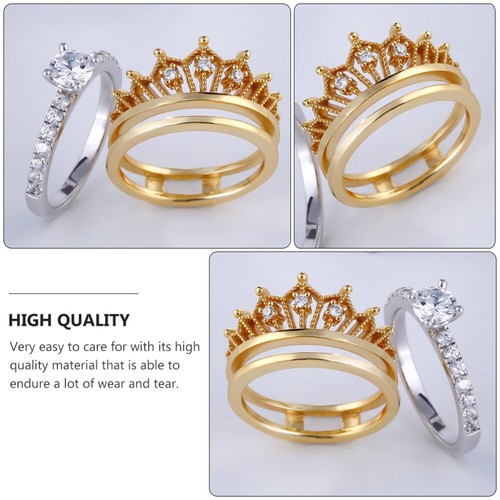 1pc Female 1 Detachable Ring Crown Style Rhinestone Ring (Golden ) - Photo 6/12