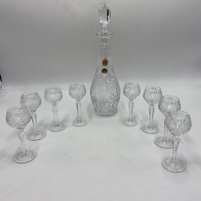 NACHTMANN BLEIKRISTALL DECANTER w/ 8 LIQUOR GLASSES Clear *Read