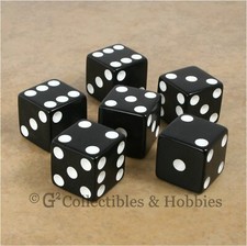 NEW Set of 6 Jumbo 25mm 1 inch Black Dice RPG Board Game D D Large D6 Koplow