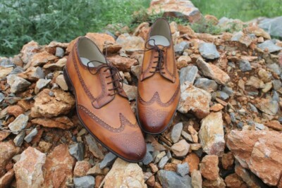Handmade Men wingtip brogue formal shoes, Men Tan color wingtip dress shoes 7-17