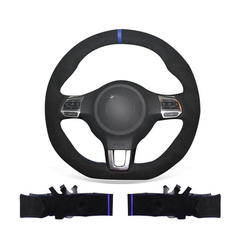 Custom Black Suede Soft Car Steering Wheel Cover For VW Golf R GTI Jetta Tiguan - Picture 3 of 9