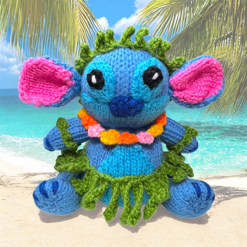 PATRÓN TEJIDO - Funda naranja chocolate inspirada en Hula Stitch / Juguete 15 cms