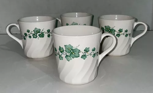 Vintage CorningWare Corelle Callaway Ivy Scalloped Coffee Tea Cups Set Of 4