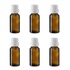 Amber Glass Bottle for Essential Oil 30 ml w/ Plastic Droppers & Cap (Set of 6)
