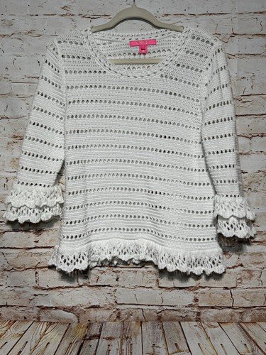 Suéter tejido con volantes Lilly Pulitzer Irina L crotchet blanco ojales para mujer (B) - Imagen 1 de 5
