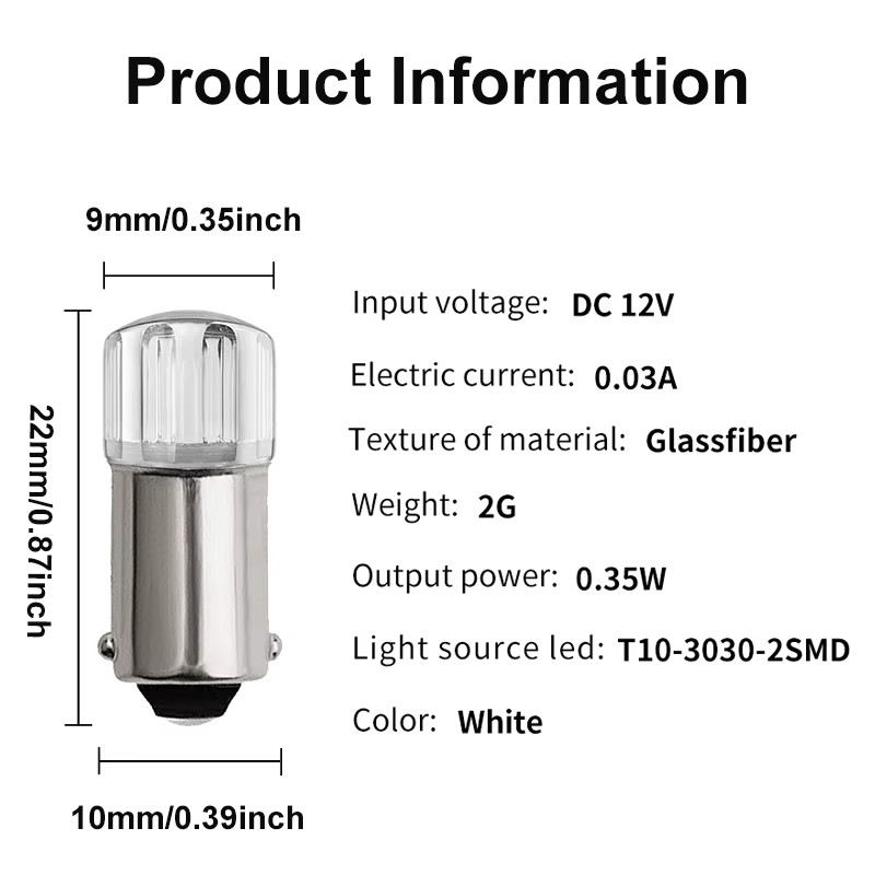 Luci Di Posizione LED BA9S - Coppia, Bianco 6000K, 12V, Per Interni Auto E Targa - Foto 11