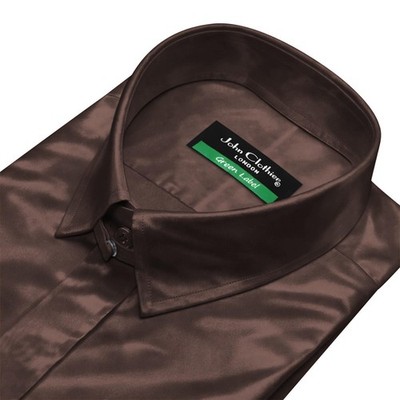 Mens Sanp Tab Collar Choco Brown Luxury Satin Hidden Button Cocktail Party Shirt
