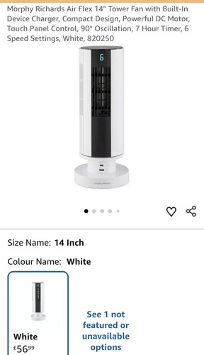 Morphy Richards Air Flex 14" Tower Fan with Built-In Device Charger White