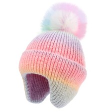 Kids Winter Hat with Ear Flaps, Toddler 5-10 Years Rainbow Colors knit Lined 