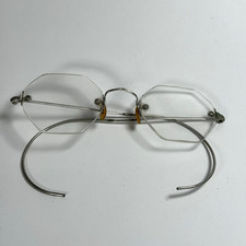 Vintage Rimless Eyeglass Frames Octagonal Made In USA Silver Tone Cable Temples