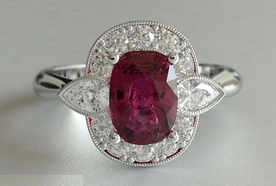 3ct Pink Ruby Engagement Ring Pear Lab-Created Moissanite Halo White Gold Plated