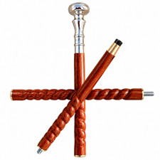 Twisted Rosewood Walking Stick: Brass Nautical Knob Handle, Gentleman's Stick
