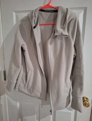 Calvin Klein Performance Women's L Gray Full Zip Fleece Hoodie Pockets Logo